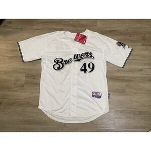 NWT Yovani Gallardo #49 Majestic Milwaukee Brewers Mens Sz 56 Home White Jersey
